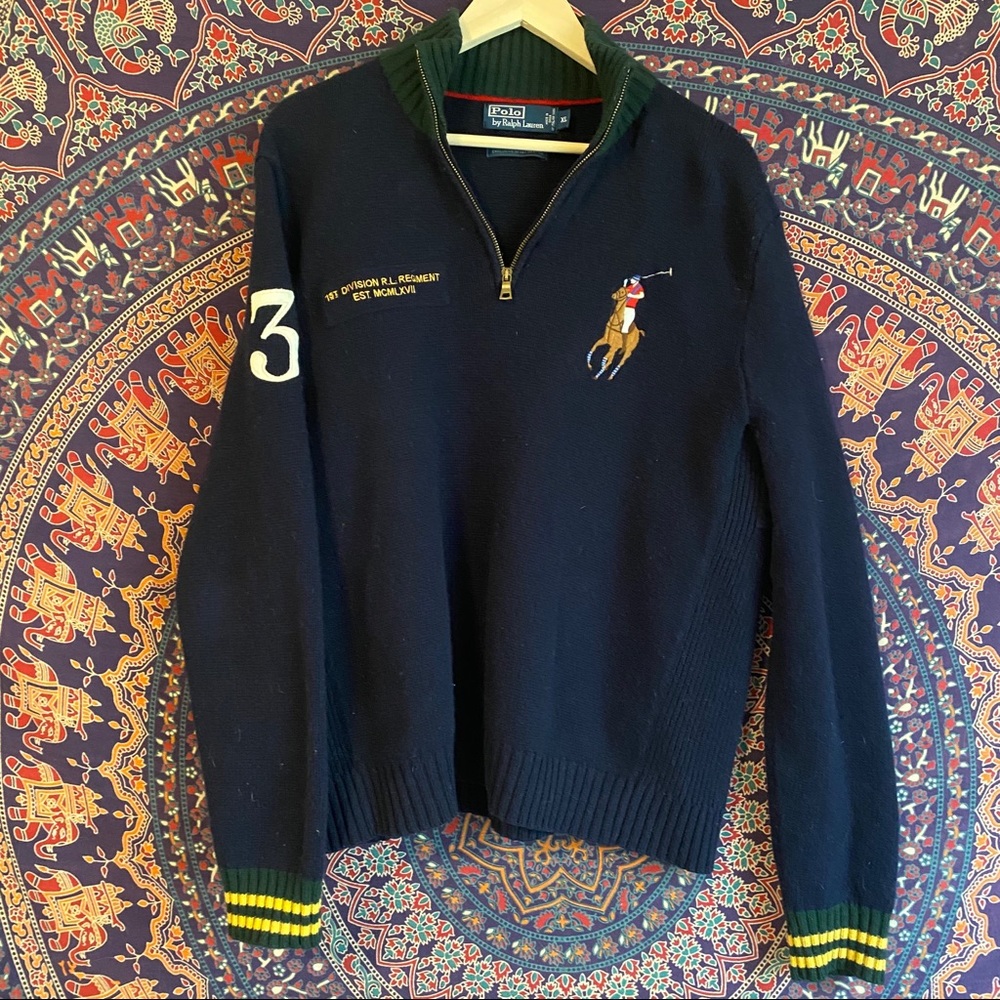 Polo RL Lambs Wool 1/4 Zip Sweater Vented Underarm